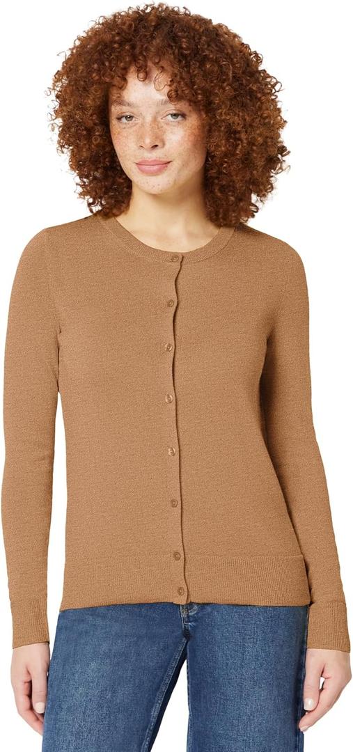 Amazon Essentials Women's Lightweight Crewneck Cardigan Sweater, XS