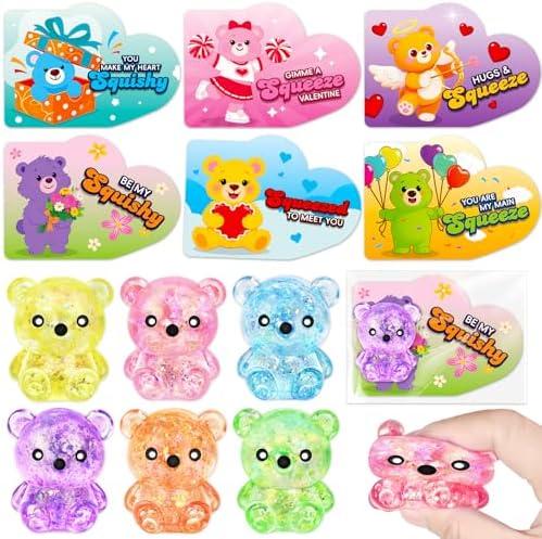 ShyLizard 23 Pack Valentine's Day Cards for Kids with Bear Squeeze Toy, Valentines Gifts for Kids Classroom School Exchange Prizes, Valentine's Party Favors for Boys & Girls
