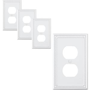 4-Pack Duplex Outlet Cover Plate, Pure White Metal Wall Plates for Electrical Outlets, 1 Gang Receptacle Light Switch Cover, Pearls Decorative Switch Plates and Outlet Covers