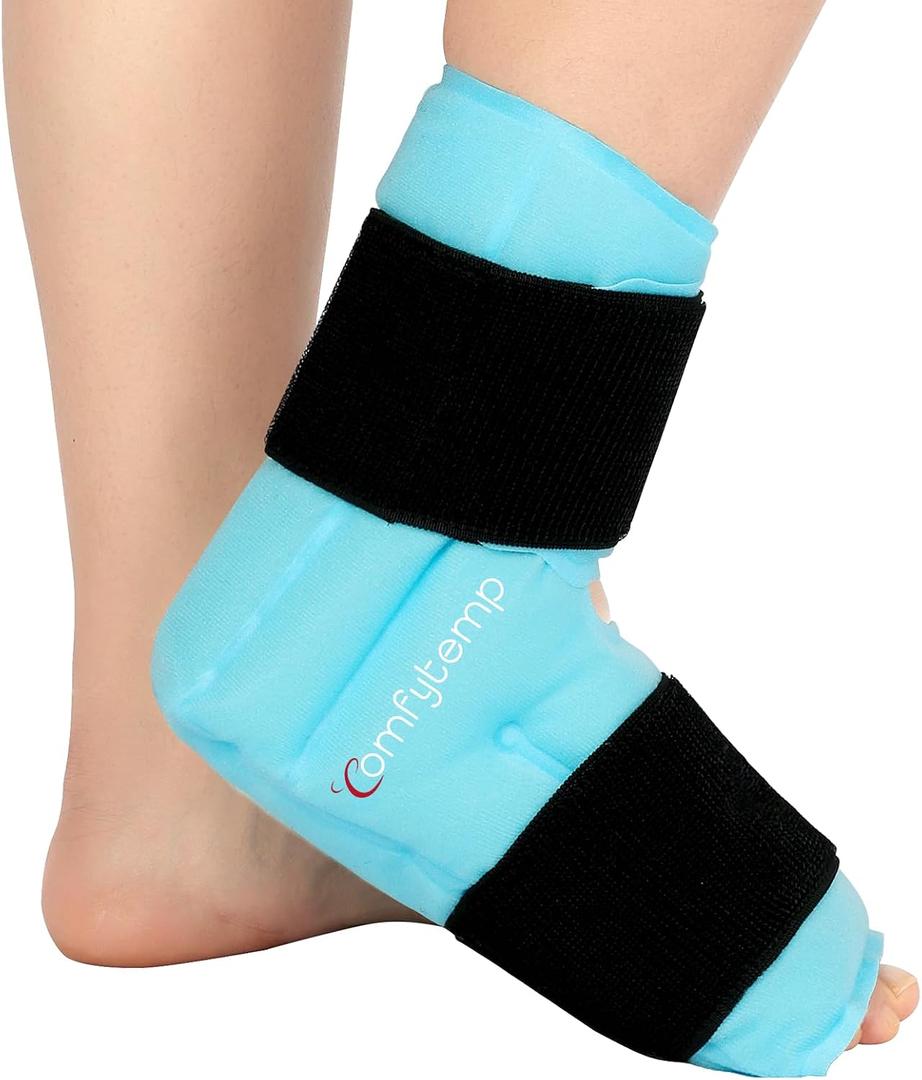 Comfytemp Ankle Foot Ice Pack Wrap for Plantar Fasciitis Relief, Ankles Brace for Sprain, Heel Spur, Swelling, Achilles Tendonitis, Cold Bag for Injuries Reusable, Hot Cold Compress, 1 Pack (Blue) L