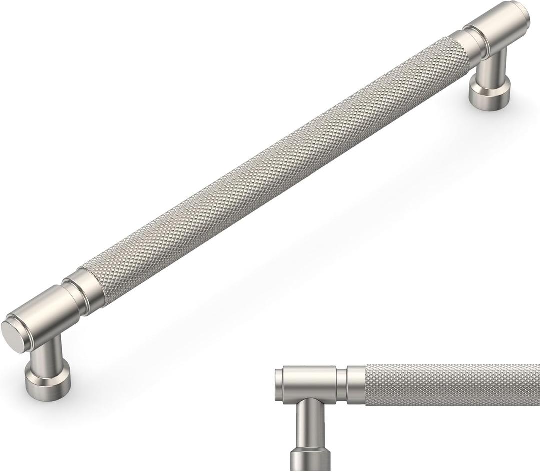 Amerdeco 10 Pack Brushed Satin Nickel knurled Cabinet Pulls 7.5 Inch(192mm) Hole Center Drawer Pulls Cabinet Hardware Kitchen Cabinet Handles for Bathroom ZH0072