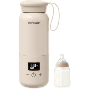 Portable Bottle Warmer for Travel, 10 Oz Baby Botle Warmer with Adjustable Temperature & Keep Warm for Formula, Breastmilk, Cordless Milk Warmer, Rechargeable Water Warmer for Outdoor (Beige)