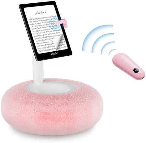 VoltifyMax Magnetic Kindle Holder with Page Turner, Cozy Pillow Kindle Stand for Reading, 360° Adjustable Phone Holder for Bed, Small Bowl for Tablet Stand with Stable Suction Base (Pink)