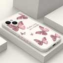 for iPhone 15 Case, Side Flowers Pattern Design Slim Soft Protector Phone Cover for iPhone 15, Butterfly Rice White
