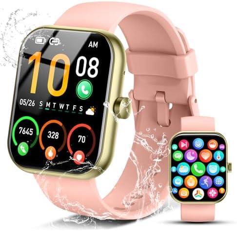 Smart Watch for Men Women, 1.96" Fitness Tracker Running Watch (Answer/Make Call), IP68 Waterproof, Pedometer, Sleep/Step/Heart Rate Monitor, 110+ Sport Modes Smartwatch for Adroid iOS Phone, Pink