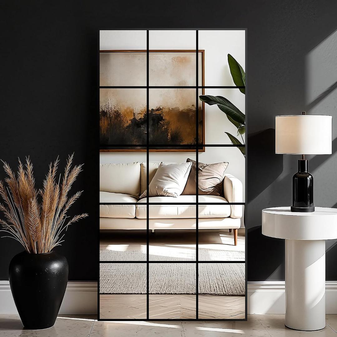 Window Mirrors for Wall Decor, Large Wall Mirrors Decorative Window Pane 28 x 55, Rectangular Metal Framed Wall Mounted Mirrors for Bedroom, Living Room, Dining Room, Entryway, Bathroom