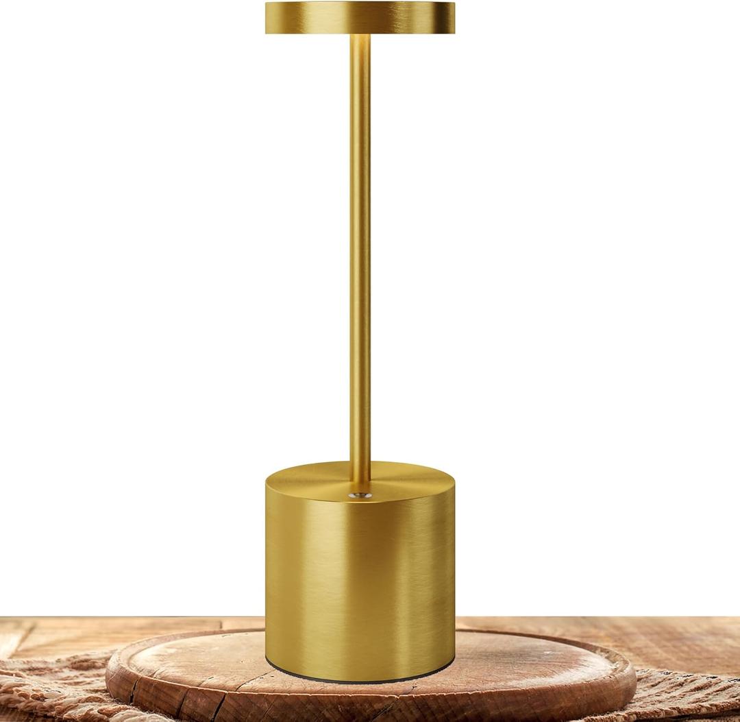 LED Cordless Table Lamps, Portable Rechargeable Battery Operated Lamp, Modern Metal 2 Level Dimmable Indoor and Outdoor Cordless Lamp, Desk Lamp for/Restaurant/Bar/Cafe/Bedroom. (Gold)