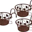 Iron Art Metal Railing Flower Pot Hanging Basket for Indoor Pot Holder Hanger 3 Pack Outdoor Plants Perfect for Porches and Patio Decor Leaf Pattern (Champagne)