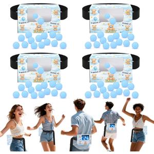4 Set Blue Bear Baby Shower Games Swing Shaking Balls Game for Adult Includes 40 Balls, 4 Paper Boxes, 4 Belts Table Tennis Twerk Game Supply for Outdoors Indoors