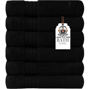 HERCULEAN Large Bath Towels 24 x 50 Pack of 6 | Quick Dry and Highly Absorbent | 100% Cotton Terry Towels for Bathroom - Perfect for Shower - Pool and Spa - Luxury Soft Towels - Black