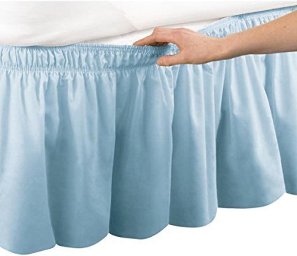 Pleated Three Sides Fabrics Wrap Around Style Egyptian Cotton Elastic 15 inch Drop Dust Bed Skirt for Twin/Full,Queen,King Size Beds(King, Sky Blue)