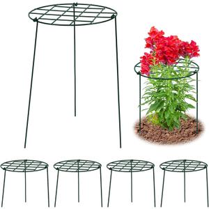 4 Pack Round Peony Cages and Supports 12 x 16 Inches (D x H) Grow Through Grid Plant Brace Plant Support Stake Heavy Duty Metal Flower Support Rings for Rose Tomato Hydrangea Strawberry