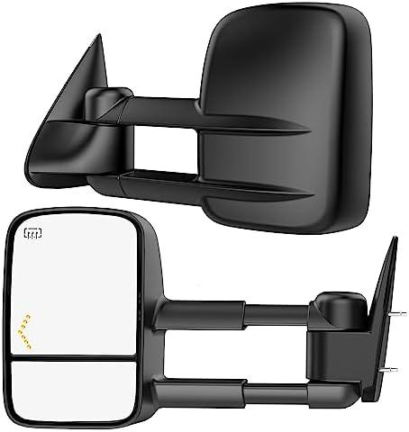 Heated Tow Mirrors Compatible with 2007-2013 Chevy Silverado & GMC Sierra (2007 New) 1500 2500 3500 HD, Tahoe Suburban Avalanche Yukon, Extended Trailer Towing Side Mirror w/LED Arrow Turn Light