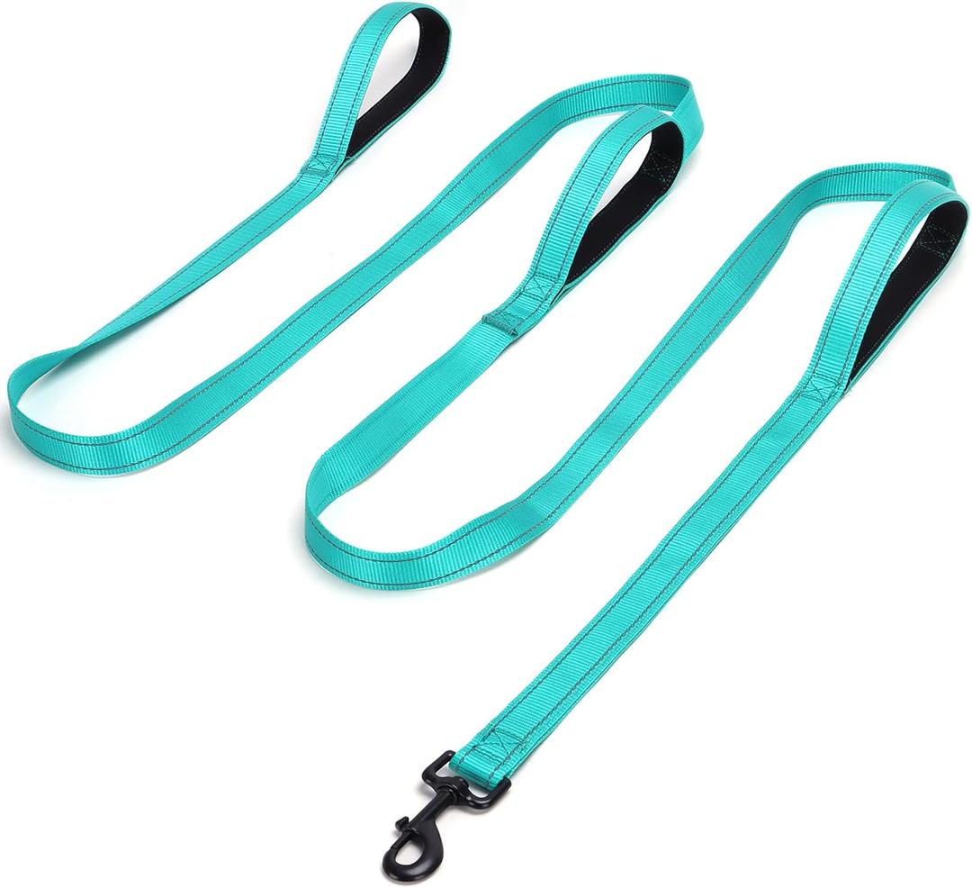 3 Handle Dog Leash, 10FT Triple Handle Dog Leash Heavy Duty with Reflective Stitching, Padded Traffic Handles for Training, Control & Safety -Turquoise