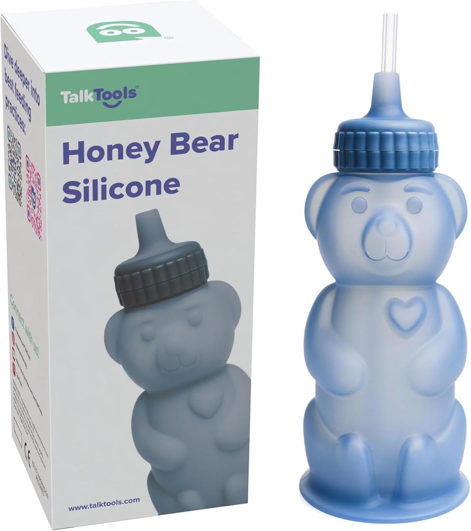 TalkTools Honey Bear Silicone Straw Cup, Dishwasher Safe Baby Drinking Bottle, Premium Food-Grade Material, Honeybear Sippy Cup for Ages 4+ Months, Kids and Toddlers (Single 8oz) (Ocean)