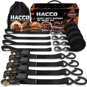 Ratchet Tie Down Straps, 2340lb Break Strength, 4pc 1inch x 16FT Tie Down Strap Set with Padded Handles & Coated S Hook W/Safety Clip, Cargo Strap Tie Down for Motorcycle, Truck (Black)