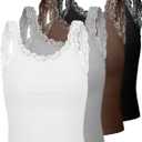 4 Pack Camisole for Women Lace Tank Tops Cami Soft Comfy Tank Cami Undershirt Lace Straps Top for Girl Women (Large, White, Gray, Coffee, Black)