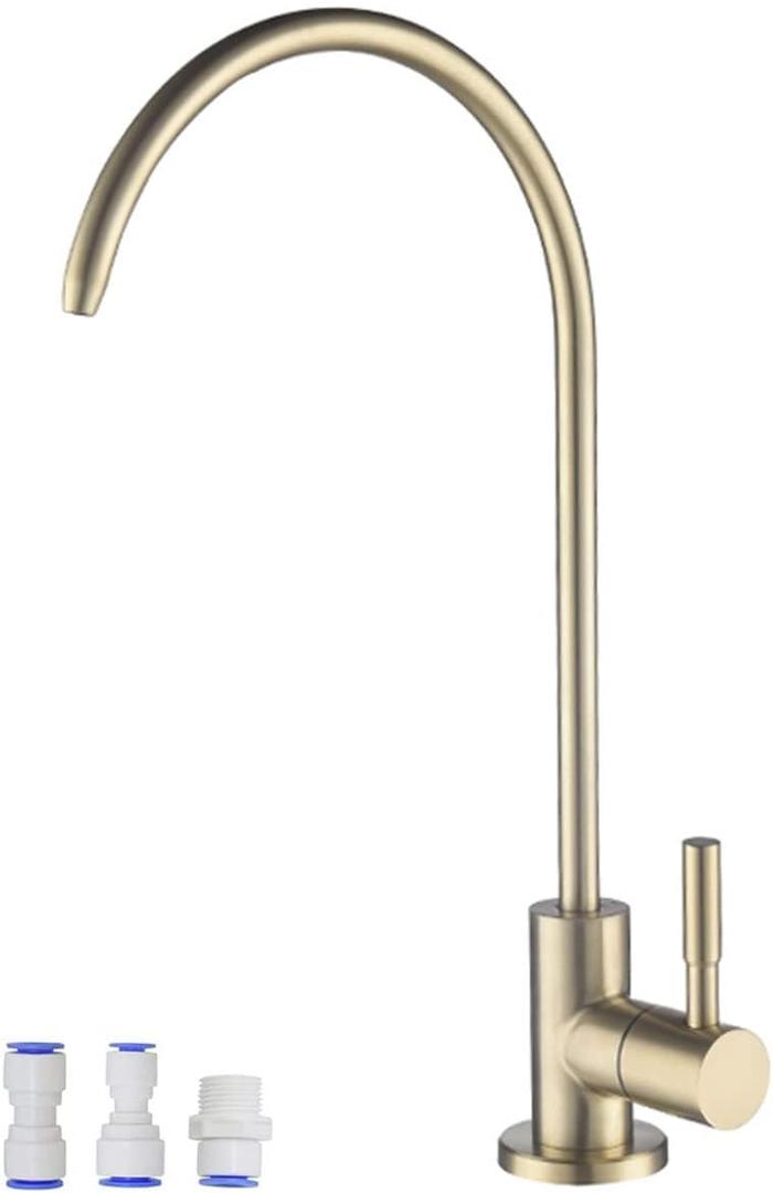 Drinking Water Faucet, Kitchen Beverage Faucet in 304 Stainless Steel, Non-Air-Gap Pure Water Filter Faucet for Sink, Fit for Reverse Osmosis Water Purify System (Brushed Gold)