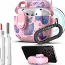 TATOFY for AirPod 4th Gen Case with Phone Stand Lock Carabiner Cleaning Kit, Floral AirPods 4 Hard Shell Dustproof Cover for Women, MagSafe Compatible (Butterfly, AirPods 4th)