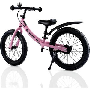 GROWNEER 16" Kids Balance Bike for 4-8 Year Old Boys Girls, Lightweight High Carbon Steel Frame, Adjustable Padded Seat & Handlebars, Rear Brake, All-Terrain, Pink