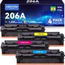206A Toner Cartridges 4 Pack (with Chip) Compatible Replacement for HP 206A 206X for HP Color LaserJet Pro M255dw M255nw MFP M283fdw M283cdw M282nw M283fdn Printer - BCMY, W2110A W2110X