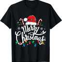 Merry Christmas Lights Red Santa Hat Xmas Family Men Women TShirt (XL)