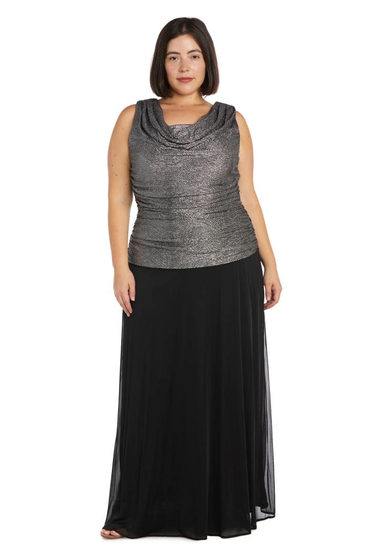 Glitter Knit Ruched Top with Long Chiffon Skirt - Plus 14W