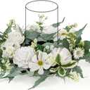 WELL KNOWN Artificial Flower Candle Rings Wreath, 12" Small White Fall Wreath for Candles & Candleholders, Autumn Winter Centerpieces for Home Table Decor