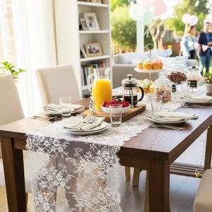Hibate 3 Pack White Thin Boho Lace Table Runner Embroidered Dresser Runners for Party Wedding Decor Bridal Shower Decorations (14" W x 120" L)