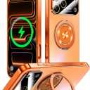for iPhone 17 Pro Max Case with Spin Magnetic Stand [Integrated Camera Cover] [Fit for MagSafe] Slim Shockproof Protection Phone case with Kickstand 6.9'', Cosmic Orange
