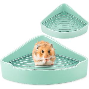 Eccliy Ceramic Corner Litter Box for Small Pets, Tip-Proof, Chew-Resistant, Triangle Potty Trainer Pet Pan for Ferret, Guinea Pig, Rat, Bunny, Chinchilla, Hedgehog, Sugar Glider, Hamster(Cyan)