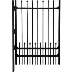 Nuwovwo Steel Fence Gate 6ft H x 4.2ft W for Metal Fence Panels, Galvanized Steel Gate with Dog Pickets, DIY Installation for Garden Fence, Wrought Iron Style, Incl. 1 Fence Post Black