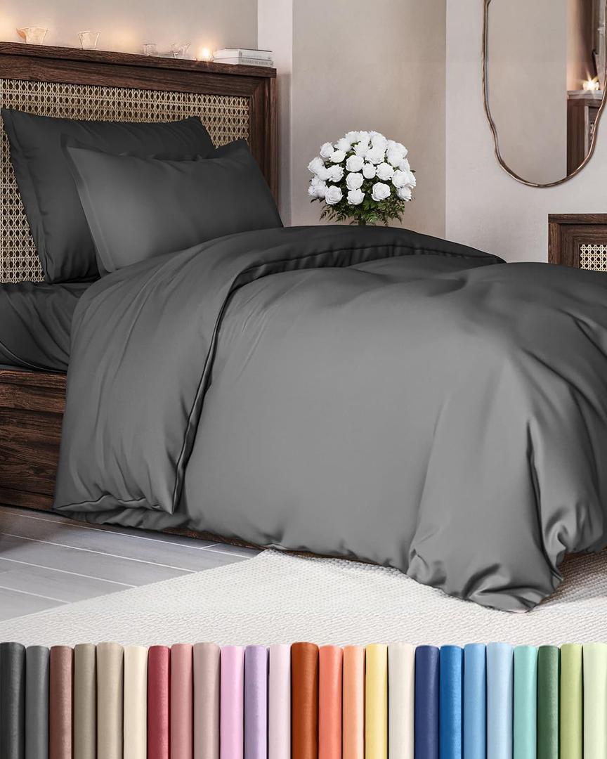 Duvet Cover Twin/Twin XL Size - Extra Soft Twin/Twin XL Size Duvet Cover - Breathable, Easy Care and Fade Free with Zipper Closures & Ties - 68" x 90" Inches - (Charcoal) Comforter Not Included