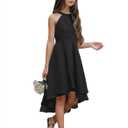 Chiffon Flowy Dresses Flower Girls Asymmetrical with Ruffles Sleveless Swing Party Gowns A-Line Dress (Black) 11-12Years 