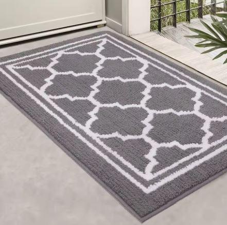 Olanly Entrance Door Mat Outdoor Absorbent Foot Carpet Kitchen Anti-Slip Floor Protector Rug Indoor Resist Dirt Doormat Decor, 31x20" Gray