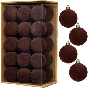 30PCS Velvet Christmas Ball Ornaments Set, 2.36" Shatterproof Baubles for Christmas Tree Decorations, Hanging Baubles with Soft Velvet Finish for Thanksgiving Holiday Party Dcor, Dark Brown