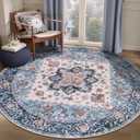 SERISSA Boho Round Area Rug, 5ft Washable Non-Slip Circle Rug, Ultra Soft Oriental Vintage Blue Orange Low-Pile Circular Carpet for Bedroom Entryway Kids Room Office College Dorm Living Room