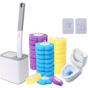 Disposable Toilet Brush, Toilet Bowl Cleaning System, Powerful Cleaning, Disposable Toilet Cleaner, with 24 Toilet Wand Refills, for Toilet Bowl Cleaners, Bathroom Cleaning