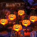 6 Pack Solar Jack O Lantern Stake String Lights - Orange Halloween Pathway Decor for Outdoor Halloween Yard Display