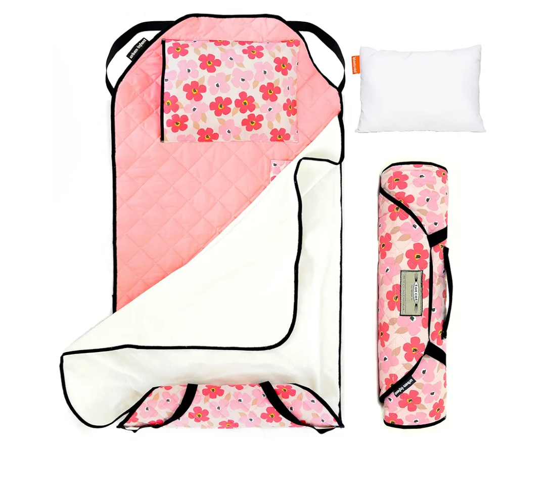 Urban Infant Tot Cot Kids Nap Mat - Toddler Preschool Daycare Bedding Cover with Blanket and Pillow - Poppies