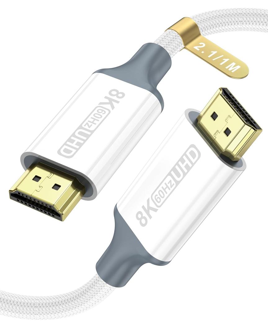 8K HDMI Cable,3.3ft 48Gbps High Speed DHDMI Cable Braided Cable, 8K@60Hz 4K@120Hz/144Hz/240HzCompatible with TV,HDR10,HDCP 2.3,PS5,Xbox Series X,Soundbar,LG TV