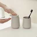 YAUKPH Matte Beige Bathroom Accessories 2 Piece Set Plastic Soap Dispenser and Toothbrush Holder for Modern Bathroom Decor