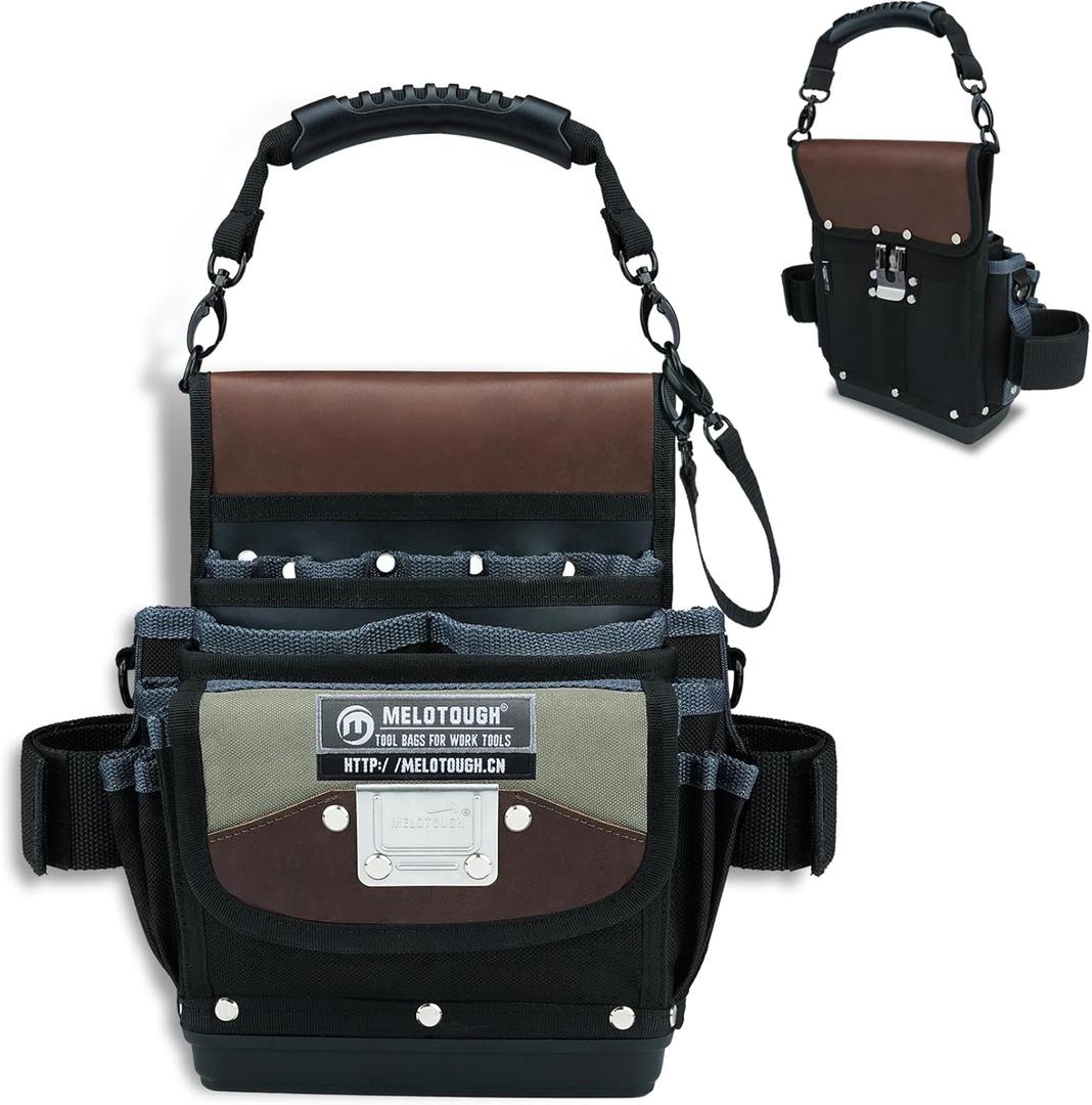 MELOTOUGH Electrician Tool Pouch Bag with Belt Clip,Open Top Tool Pouch,HVAC Maintenance Tool Bag with Hard Bottom for Service Tech,Carpenter,Heating,Plumbing (Gray)