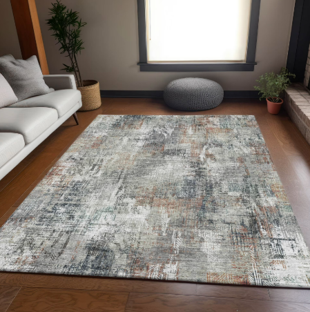 Washable Transitional Modern Taupe Rectangle Rug, Size 128×100