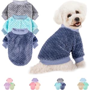 Dog Sweater, 3 Pack Dog Sweaters for Small Medium Dogs or Cat, Warm Soft Flannel Pet Clothes for Dogs Girl or Boy, Dog Shirt Coat Jacket (Large, Grey+Navy+Sky Blue)