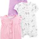 Simple Joys by Carter's Baby Girls' 3-Pack Snap-up Rompers, Light Pink/ Lilac Dots/ White Unicorn, 18 Months