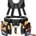 Tool Belt, Professional Tool Belts for Men, Magnetic Tool Pouch With Suspenders, Heavy Duty Detachable Adjustable Utility Belt Work Bags for Electrician, Carpenter (Black, 32''-66'')