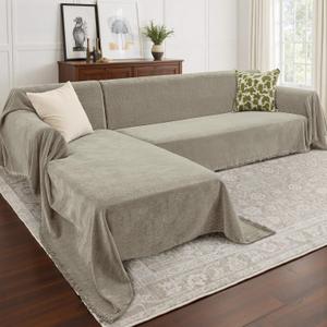 CAPALOCA Sectional Couch Covers, 2 Pieces Chenille Sofa Cover L Shaped Couch Cover Blanket for Dogs Washable Sofa Slipcovers Pet Furniture Protector (XX-Large: 71" x 118" + 71" x 118", Smoked Tan)