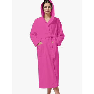 Women Hooded 100% Cotton Terry Bathrobe, Soft Absorbent Quick Dry Robe for Spa, Shower & Home Wear Size M