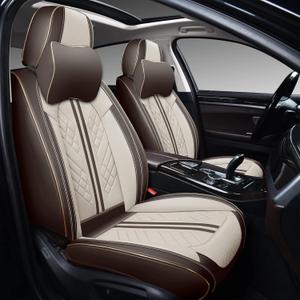 GXT Car Seat Covers Front Seats Only, Front Car Seat Covers 2 Pack, Premium Faux Leather Car Seat Cushion - Universal Fit for Most Sedans SUV Pick-up Truck with Headrests(Coffee and White)